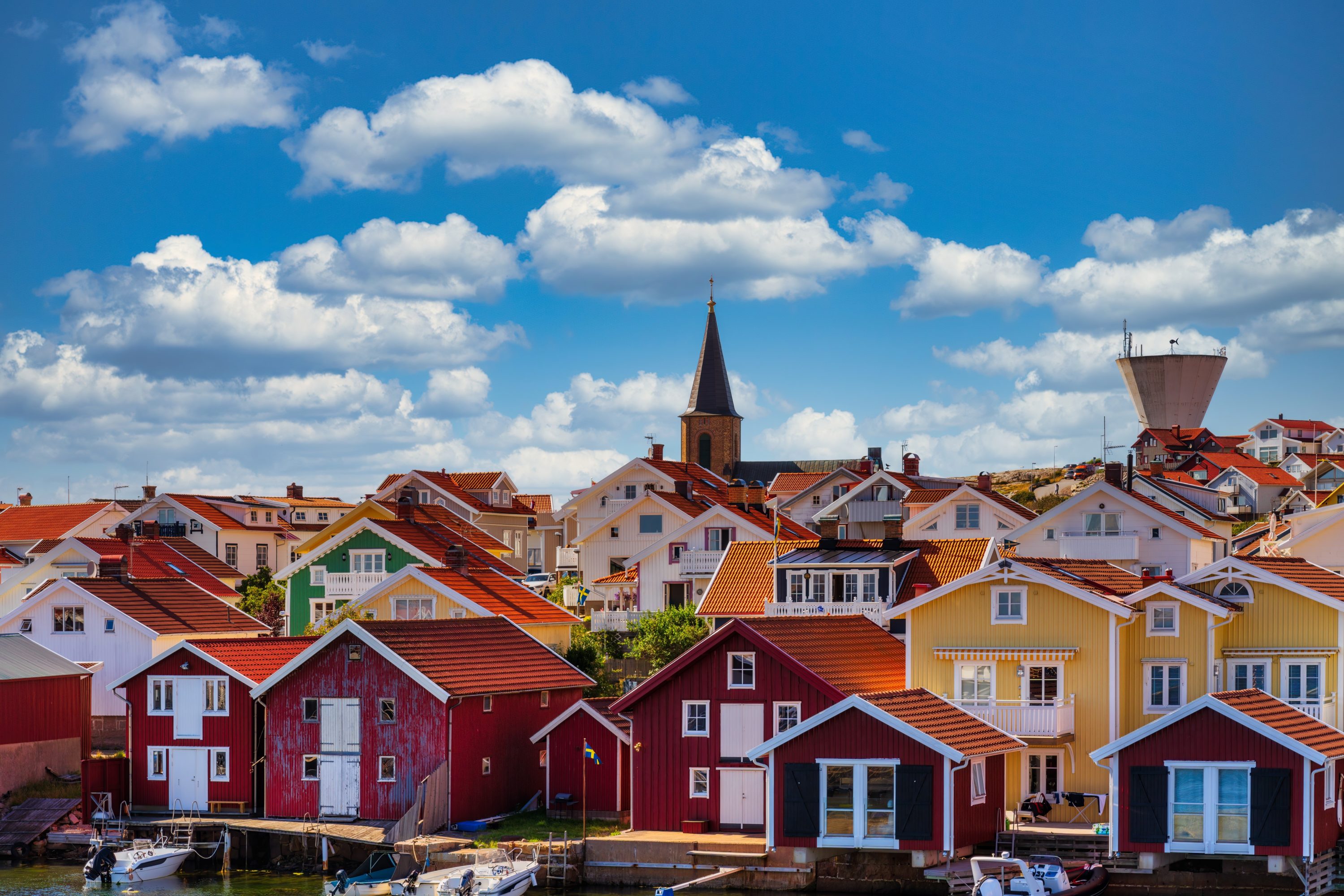 Swedish city with red and white houses